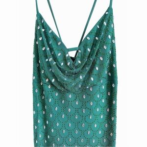 Hunter Green Beaded Cowl Neck Dress